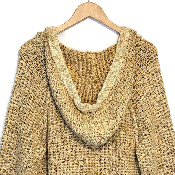Free People Chunky Knit Crochet Hoodie Long Tunic Pullover Sweater Size M - Picture 10 of 16